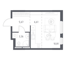 Планировка студии(квартира) площадью 26.45 квадратных метров в ЖК “ЖК Мытищи Парк”