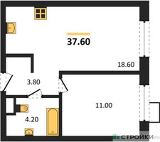 Планировка однокомнатной(квартира) площадью 37.6 квадратных метров в “ЖК Foreville (Форевилль)”