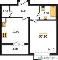 Планировка однокомнатной(квартира) площадью 37.9 квадратных метров в ЖК “ЖК 1-й Ленинградский (Первый Ленинградский)”