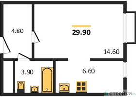 Планировка студии(квартира) площадью 29.9 квадратных метров в “ЖК Римский”