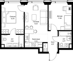 Планировка двухкомнатной(квартира) площадью 55.65 квадратных метров в “ЖК СЕТ”