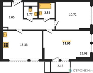 Планировка двухкомнатной(квартира) площадью 53.95 квадратных метров в ЖК “ЖК Остафьево”