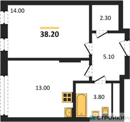 Планировка однокомнатной(квартира) площадью 38.2 квадратных метров в ЖК “ЖК Переделкино Ближнее”