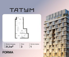 Планировка однокомнатной(квартира) площадью 31.3 квадратных метров в “ЖК Татум”