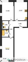 Планировка двухкомнатной(квартира) площадью 57.41 квадратных метров в “ЖК Квартал Марьино”