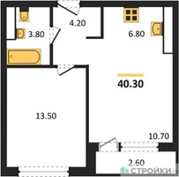 Планировка однокомнатной(квартира) площадью 40.3 квадратных метров в “ЖК Южные сады”