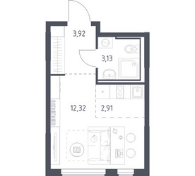 Планировка студии(квартира) площадью 22.28 квадратных метров в ЖК “ЖК Горки Парк”