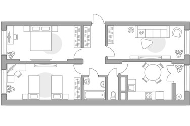 Планировка трехкомнатной(квартира) площадью 71.87 квадратных метров в ЖК “ЖК Пехра”