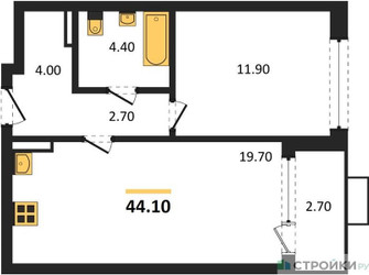 Планировка однокомнатной(квартира) площадью 44.1 квадратных метров в ЖК “ЖК Прокшино”