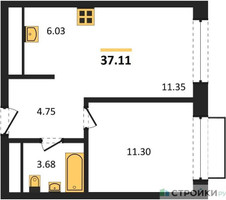 Планировка однокомнатной(квартира) площадью 37.11 квадратных метров в “ЖК Новоград Павлино”