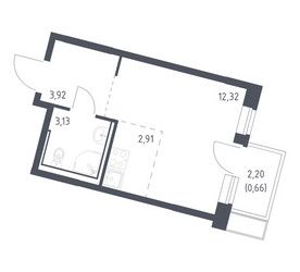 Планировка студии(квартира) площадью 22.94 квадратных метров в ЖК “ЖК Молжаниново”