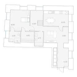Планировка трехкомнатной(квартира) площадью 164.1 квадратных метров в ЖК “ЖК Клубный дом Duo (Дуо)”
