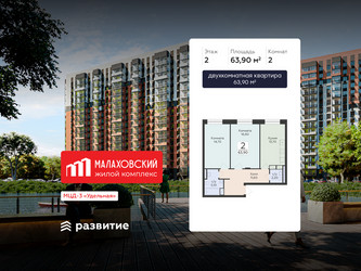 Планировка двухкомнатной(квартира) площадью 63.9 квадратных метров в ЖК “ЖК Малаховский”