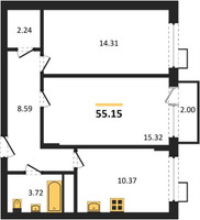 Планировка двухкомнатной(квартира) площадью 55.15 квадратных метров в “ЖК Катуар”