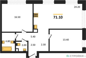 Планировка двухкомнатной(квартира) площадью 71.1 квадратных метров в “ЖК Шагал”