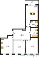 Планировка трехкомнатной(квартира) площадью 71.9 квадратных метров в “ЖК Деснаречье”