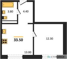 Планировка однокомнатной(квартира) площадью 33.5 квадратных метров в “ЖК Ольховый Квартал”