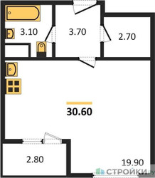 Планировка студии(квартира) площадью 30.6 квадратных метров в ЖК “ЖК Карамельный”