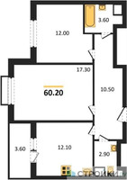 Планировка двухкомнатной(квартира) площадью 60.2 квадратных метров в “ЖК Римский”