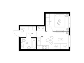Планировка однокомнатной(квартира) площадью 32.6 квадратных метров в ЖК “ЖК Середневский лес”