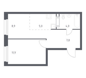 Планировка однокомнатной(квартира) площадью 37.7 квадратных метров в ЖК “ЖК ЭкоБунино (Южное Бунино)”