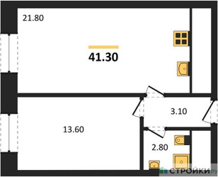 Планировка однокомнатной(квартира) площадью 41.3 квадратных метров в ЖК “ЖК ЗИЛАРТ”