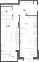 Планировка двухкомнатной(квартира) площадью 47.4 квадратных метров в “ЖК Равновесие”