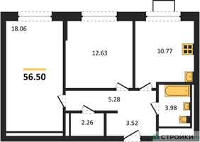 Планировка двухкомнатной(квартира) площадью 56.5 квадратных метров в “ЖК Богдановский Лес”