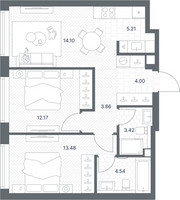 Планировка двухкомнатной(квартира) площадью 60.78 квадратных метров в “ЖК TATE (Тэйт)”