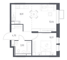 Планировка однокомнатной(квартира) площадью 39.5 квадратных метров в “ЖК Большое Путилково”