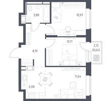 Планировка двухкомнатной(квартира) площадью 51.51 квадратных метров в “ЖК Большое Путилково”