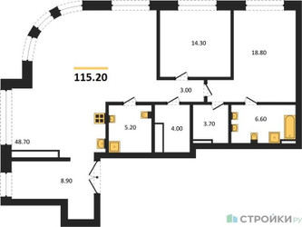 Планировка двухкомнатной(квартира) площадью 115.2 квадратных метров в ЖК “ЖК Большая Татарская 35”