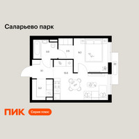 Планировка однокомнатной(квартира) площадью 35 квадратных метров в “ЖК Саларьево парк”
