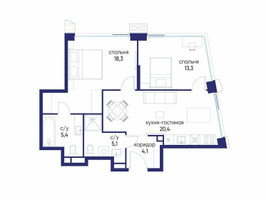 Планировка двухкомнатной(квартира) площадью 66.62 квадратных метров в “ЖК Остров”