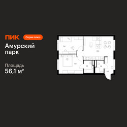 Планировка двухкомнатной(квартира) площадью 56.1 квадратных метров в ЖК “ЖК Амурский парк”