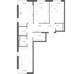 Планировка трехкомнатной(квартира) площадью 78.53 квадратных метров в ЖК “ЖК Мытищи Парк”