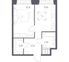 Планировка однокомнатной(апартаменты) площадью 37.16 квадратных метров в “ЖК Апарт-отель Тропарево парк”