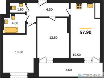 Планировка двухкомнатной(квартира) площадью 57.9 квадратных метров в ЖК “ЖК Рассказово”