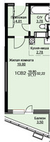 Планировка студии(квартира) площадью 32.6 квадратных метров в “ЖК Соболевка”
