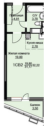 Планировка студии(квартира) площадью 32.6 квадратных метров в ЖК “ЖК Соболевка”