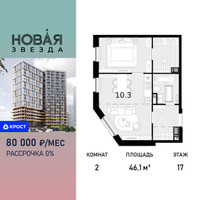 Планировка двухкомнатной(квартира) площадью 46.1 квадратных метров в “ЖК Новая Звезда (Газопровод)”