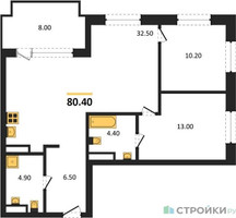 Планировка двухкомнатной(квартира) площадью 80.4 квадратных метров в “ЖК МОНС”