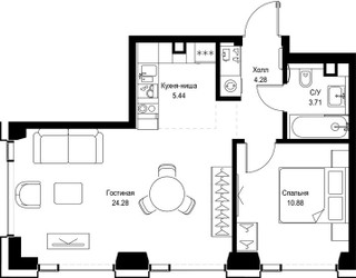 Планировка однокомнатной(квартира) площадью 48.59 квадратных метров в ЖК “ЖК СЕТ”