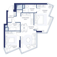 Планировка двухкомнатной(квартира) площадью 67.3 квадратных метров в “ЖК ХАЙДАУТ”