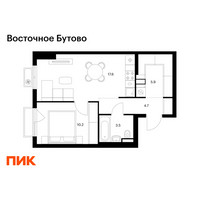 Планировка однокомнатной(квартира) площадью 41.9 квадратных метров в “ЖК Восточное Бутово”