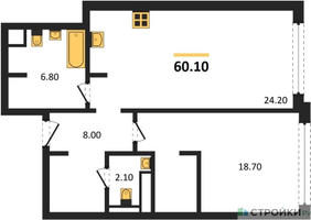 Планировка однокомнатной(квартира) площадью 60.1 квадратных метров в “ЖК Ренессанс”
