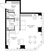 Планировка однокомнатной(квартира) площадью 47.77 квадратных метров в “Мультиквартал СИТИДЗЕН”