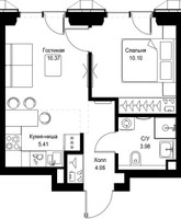 Планировка однокомнатной(квартира) площадью 33.92 квадратных метров в “ЖК СЕТ”