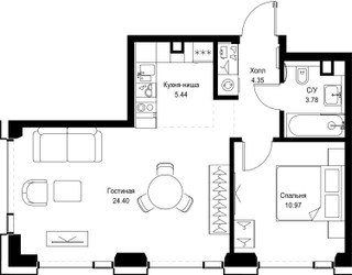 Планировка однокомнатной(квартира) площадью 48.9 квадратных метров в ЖК “ЖК SET (Сет)”