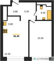 Планировка однокомнатной(квартира) площадью 46.7 квадратных метров в “ЖК Мангазея на Речном”